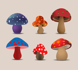 Cartoon mushrooms. Vector illustration, print for background, print on fabric, paper, wallpaper, packaging.	