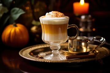 hot buttered rum drink with cinnamon close-up. Classic autumn  traditional American drinks and hot cocktails.