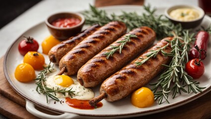 grilled sausages with mustard