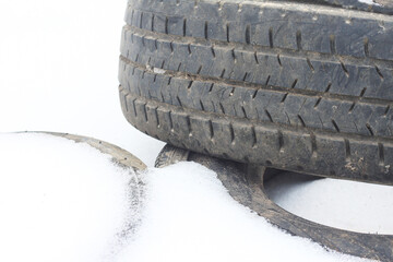 old worn damaged tires