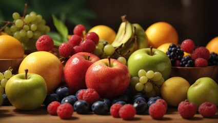 Fruits and Vegetables, Fresh Grapes with Apples and Blueberry, using Generative Ai