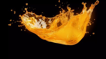 Fizzy drink splash isolated on transparent background, rotating splash wave with water drops, shiny yellow liquid splash liquid droplets, fresh clear drink design element