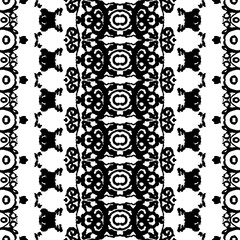 Simple Ethnic Boho Batik. Seamless Aztec Dark Pattern. Doodle Ink Print. Native Ink Scribble Vector. Black Colour Dark Doodle Textile. Black Color Scribble Pattern. Seamless Ink Doodle Vector