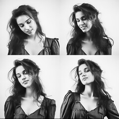 Obraz premium four Portraits of elegant victorian young woman in sephia. Generative AI 