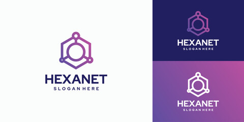 Connection hexagon technology logo design