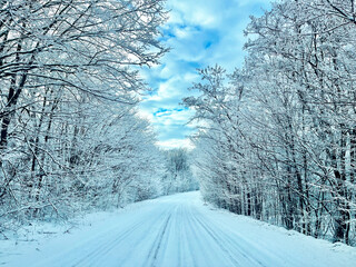 Obraz premium snow covered road,winter,2024