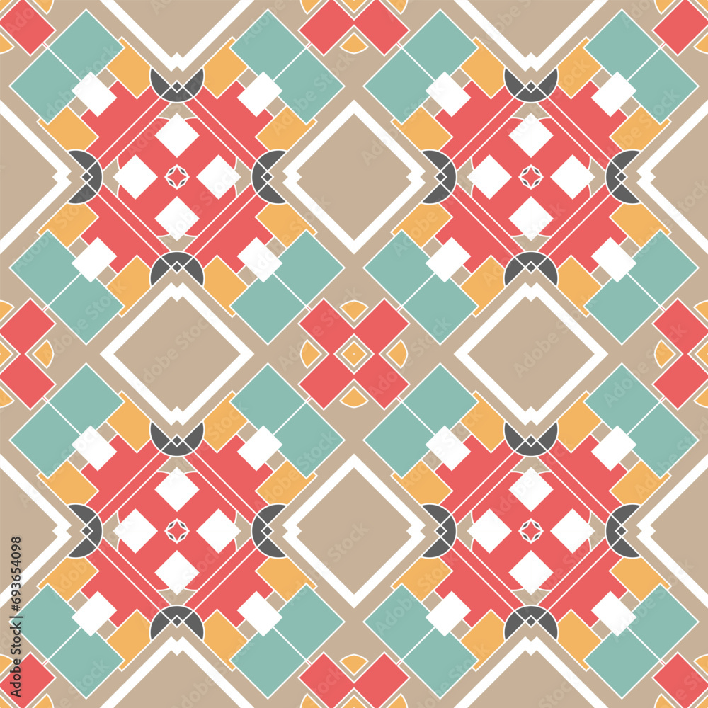 Poster seamless pattern in pastel colors with complex cross-shaped elements. vector illustration