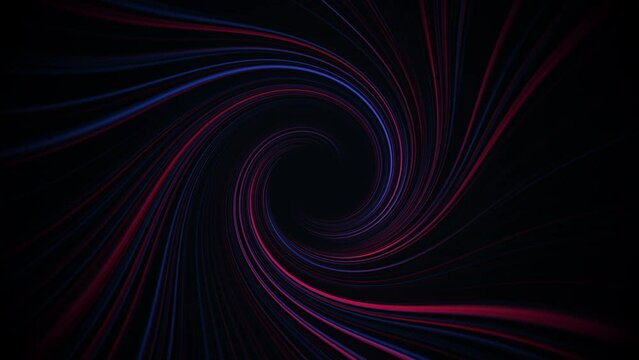 Colored abstract swirling thin lines on a dark blue background. 4k video animation with seamless loop.