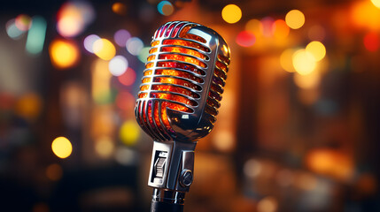 microphone on neon boke background 