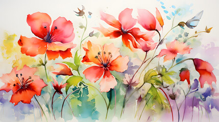 Vibrant Watercolor Poppies in Bloom Artwork