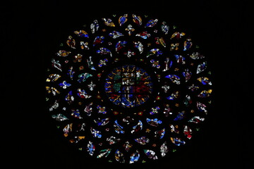 gothic church rose color glass window 