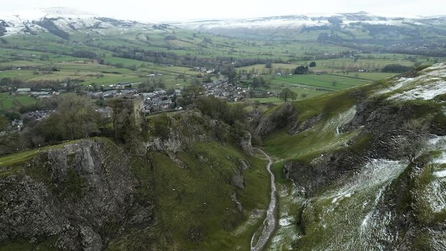 Peak District Castleton Cave Dale Peveril Castle England Aerial Landscape