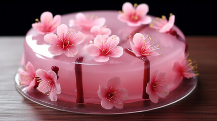 Fototapeta na wymiar Delicate sakura flower cake for wedding or birthday