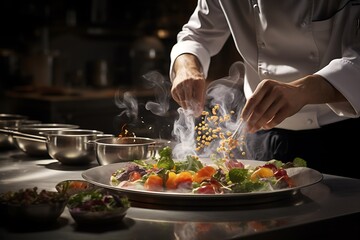 Obraz na płótnie Canvas Culinary Symphony: Chef Crafting Beautiful Gastronomic Masterpieces