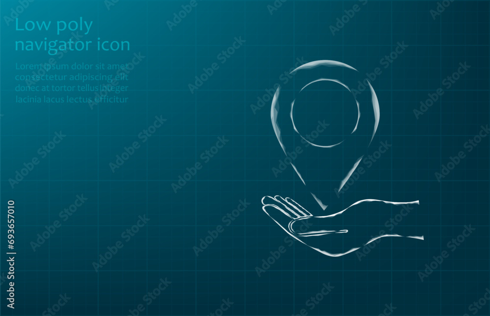 Poster vector illustration of a label for a card on an outstretched hand. the navigator checks the map. map