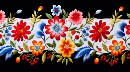 Hungarian Kalocsai Embroidery brightly colored floral motifs traditional with symbolic motifs