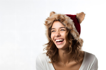 Naklejka premium Pretty woman wearing hat with animal ears