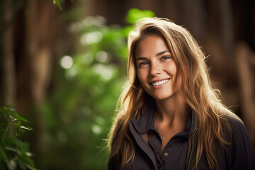 Obraz premium Cute, beautiful young woman portrait, green background, 