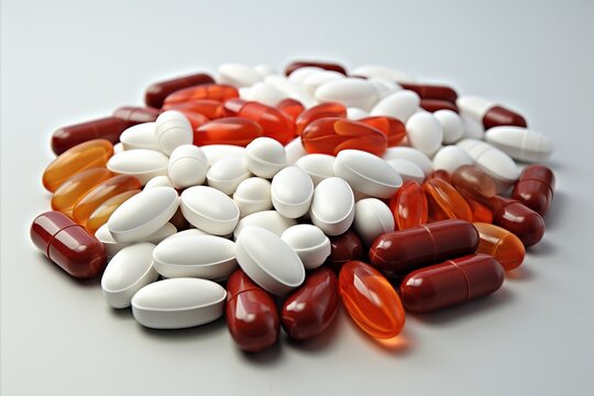 Assorted medical pills on a pharmacy shelf   high quality, realistic image of diverse medications.