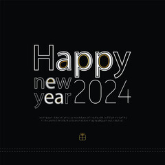 happy new year 2024 greeting card black background