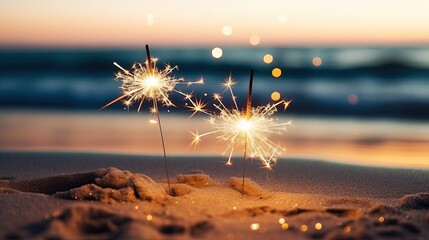 Bengal lights on the beach near ocean