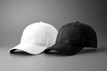 Black and white baseball caps mock up isolated on grey background