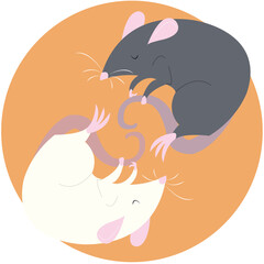 Two Rats Sleeping | Minimal Illustration of Two Rats | Ying and Yang Rats | Rat Logo