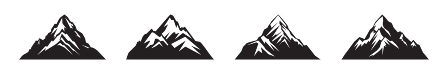 Mountain silhouette set on isolated background. Rocky mountains icon or logo collection. Vector illustration