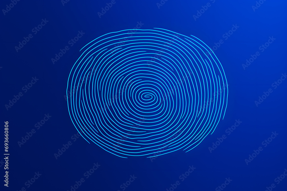 Poster security access, cyber technology. fingerprint scan on deep blue background