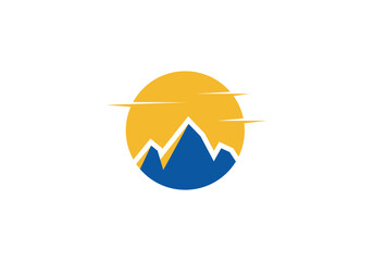 simple mountain logo, sunrise silhouette with circles creative modern template design