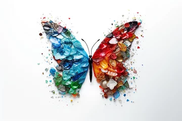 Foto op Canvas Butterfly consisting of household garbage on a white background, theme of ecology © zgurski1980