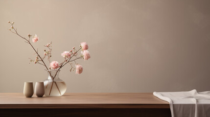 A minimalistic setting with a vase on a table, showcasing elegant orchids