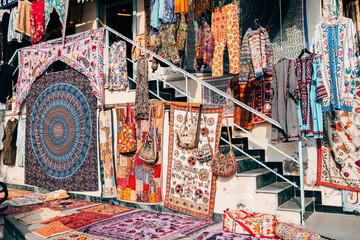 carpets are on sale at udaipur street, india