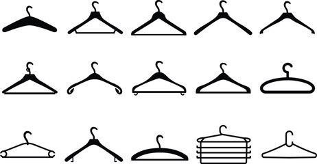 Clothes Hanger Icon in flat style set. isolated on transparent background. collection use in Laundry, Wardrobe. Fitting Room Symbol for Info Graphics, Design Elements, vector for apps and website - obrazy, fototapety, plakaty