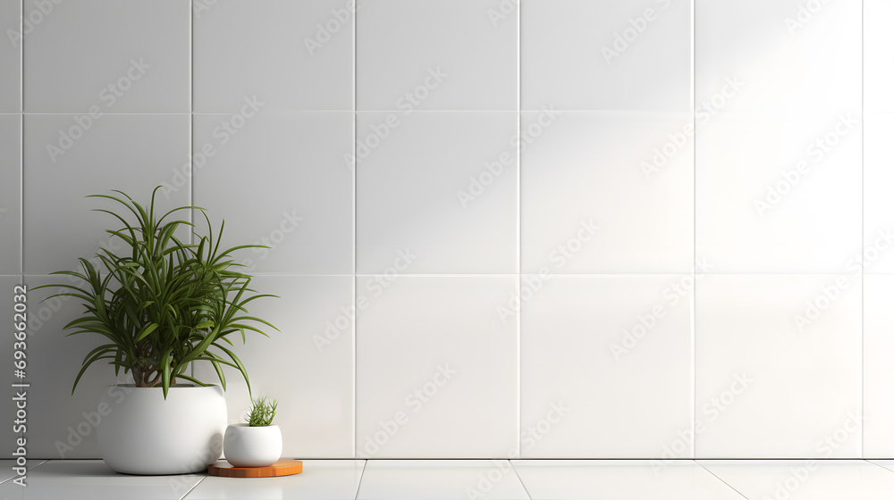 Poster White ceramic rectangle mosaic tile geometric pattern. Classic white  brick tile 