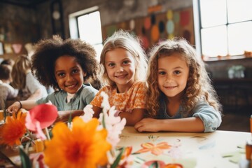 Fototapeta premium Portrait of little children doing art project in school