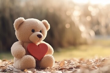 Teddy Bear and Heart-Shaped Box on Valentines Day - obrazy, fototapety, plakaty