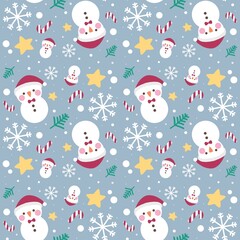 Christmas snowman candy star and snowflake seamless pattern
