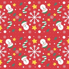 Christmas snowman candy star and snowflake seamless pattern