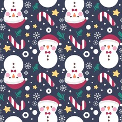Christmas snowman candy star and snowflake seamless pattern