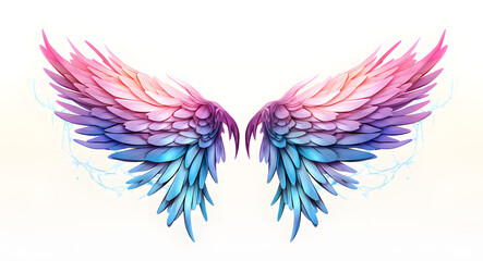 Fototapeta na wymiar Beautiful magic watercolor angel wings isolated on white background