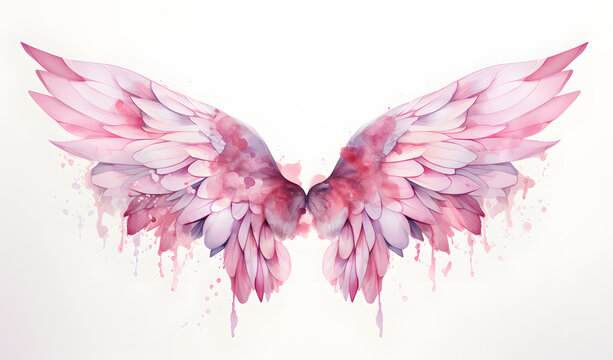 Beautiful magic watercolor angel wings isolated on white background