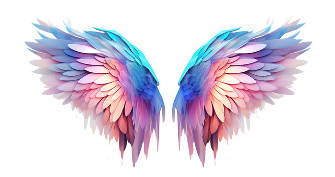 Beautiful magic watercolor angel wings isolated on white background