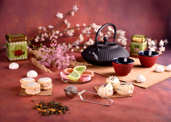 Japanese teapot and cup of tea