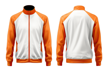 Front And Back View Luxury White And Orange Track jacket On Transparent Background