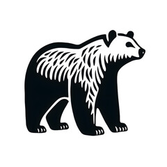 Fototapeta premium Hand drawn bear silhouette in a minimal style. Black and white graphic illustration isolated on transparent background 