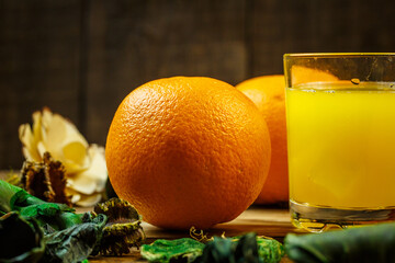 Orange slices and orange juice for a healthy diet