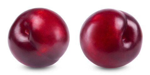Plum isolated. Two ripe plums on a white background. Fresh fruits.