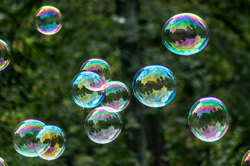 colorful soap bubbles in the park