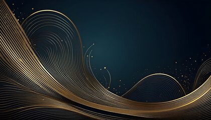 Vector abstract golden line background, luxury wave curve design, ribbon art deco texture. Ocean, river flow ornament.